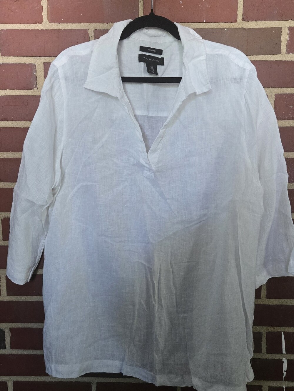 Tahari 100% Linen White Side-Button 1X Tunic Blouse - Picture 2 of 6